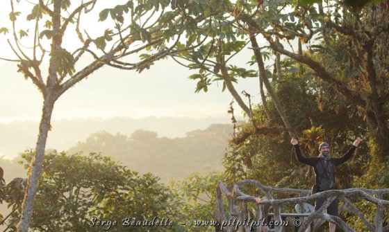 Le jour se lève sur la forêt... et les observateurs!!! Hugues est en pleine forme... comme s'il pressentait son "EXPLOIT DU JOUR"!!! (À lire plus loin...)